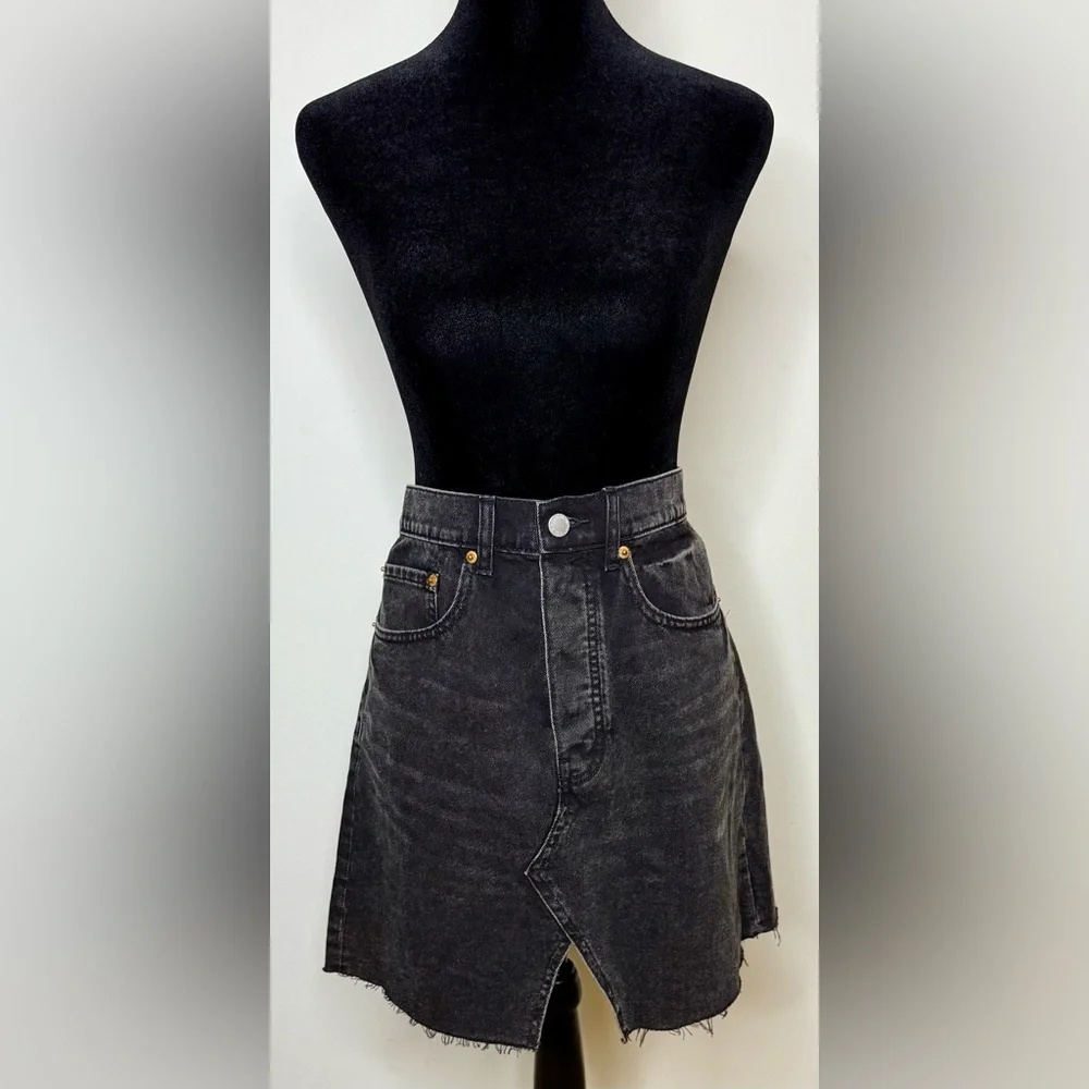 NWT Cheap Monday Organic cotton distressed black denim jean mini skirt Small - Picture 1 of 8